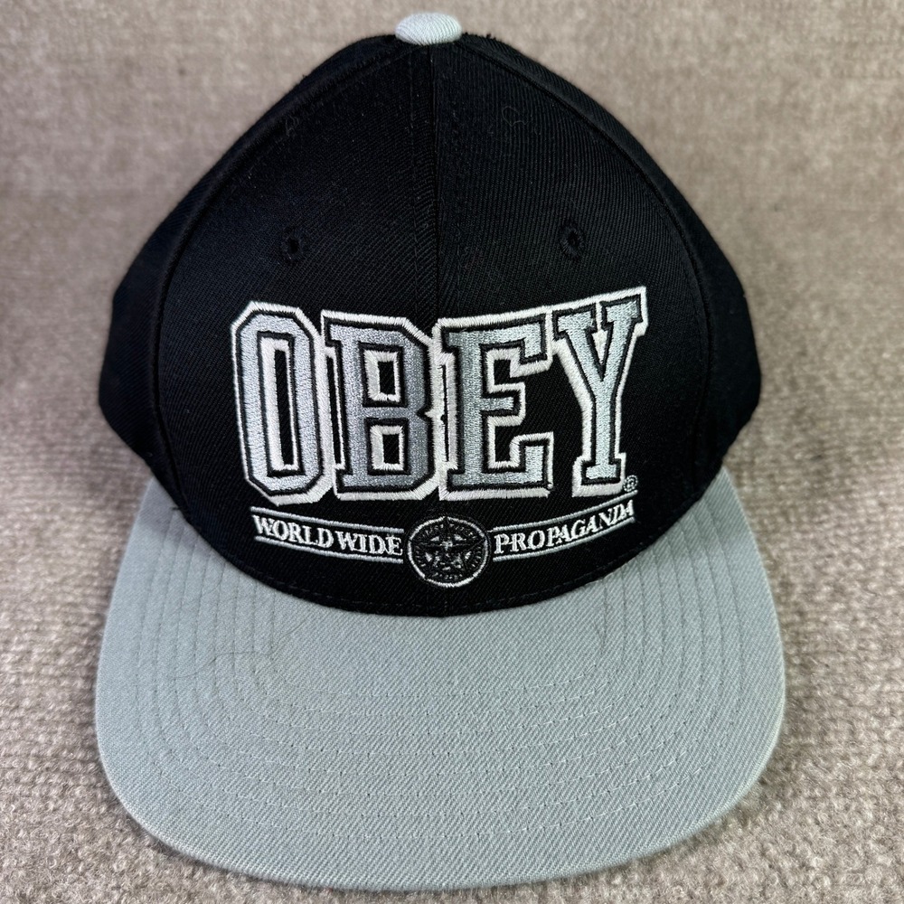 Obey Worldwide Propaganda Snapback Hat Mens OSFA Black‎ Gray Streetwear